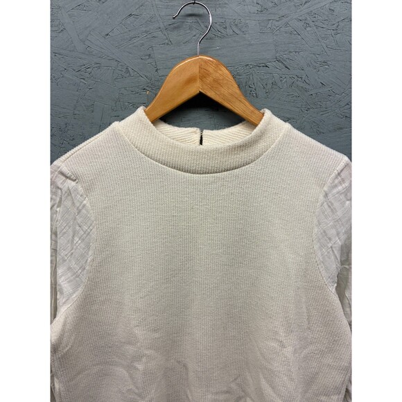 Madewell Sweater Top Women’s Ivory Textured Knit Mixed Fabric Long Sleeve L - Picture 3 of 11